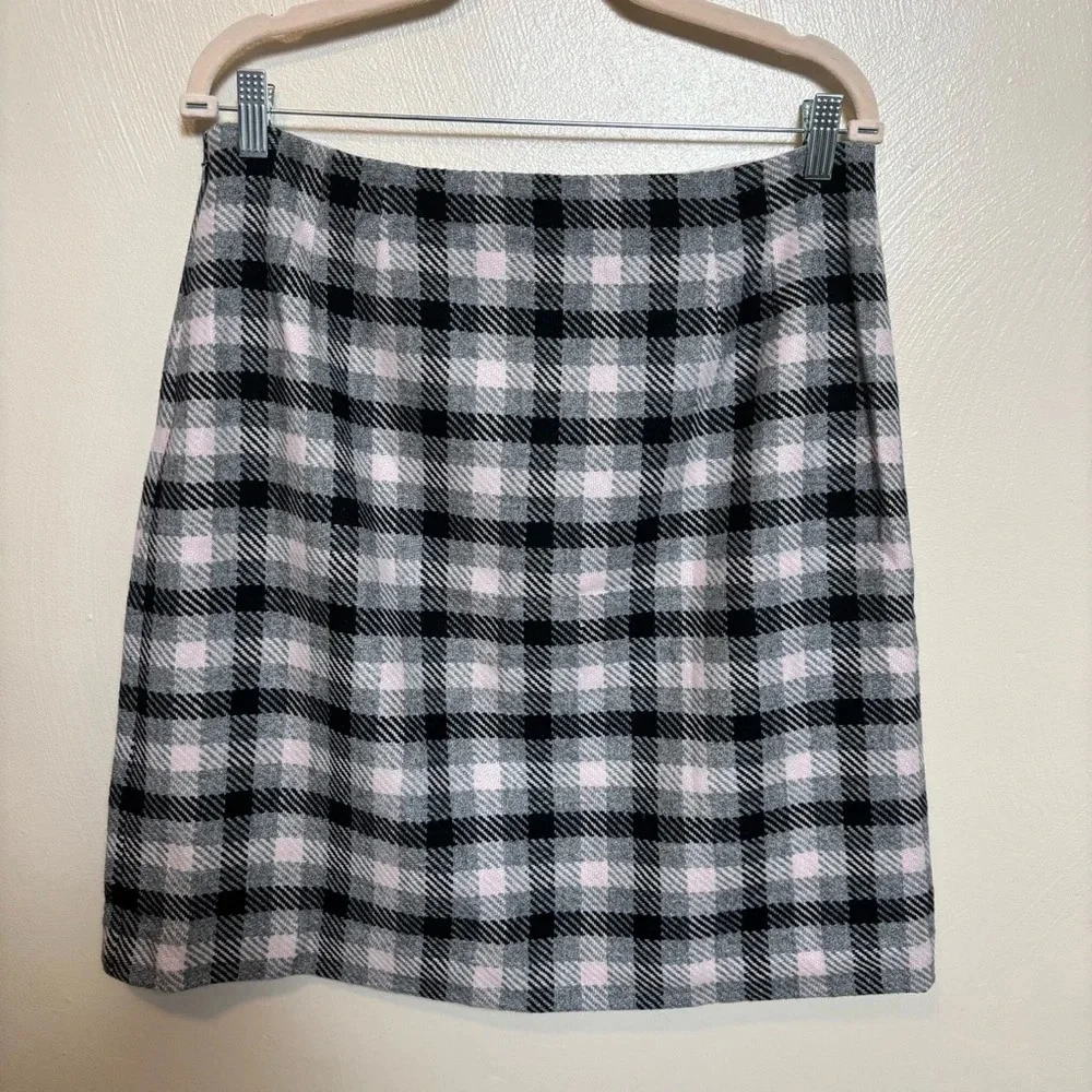 Talbots Womens Wool Blend‎ Plaid Pencil Skirt Pink Black Gray Lined Size 10